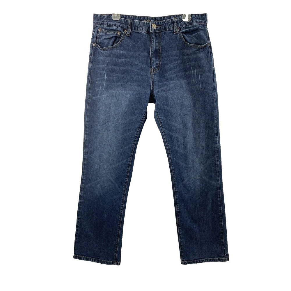 Carbon Jeans Mens 34 x 29 Blue Dark Wash Denim Relaxed Straight Flex Casual